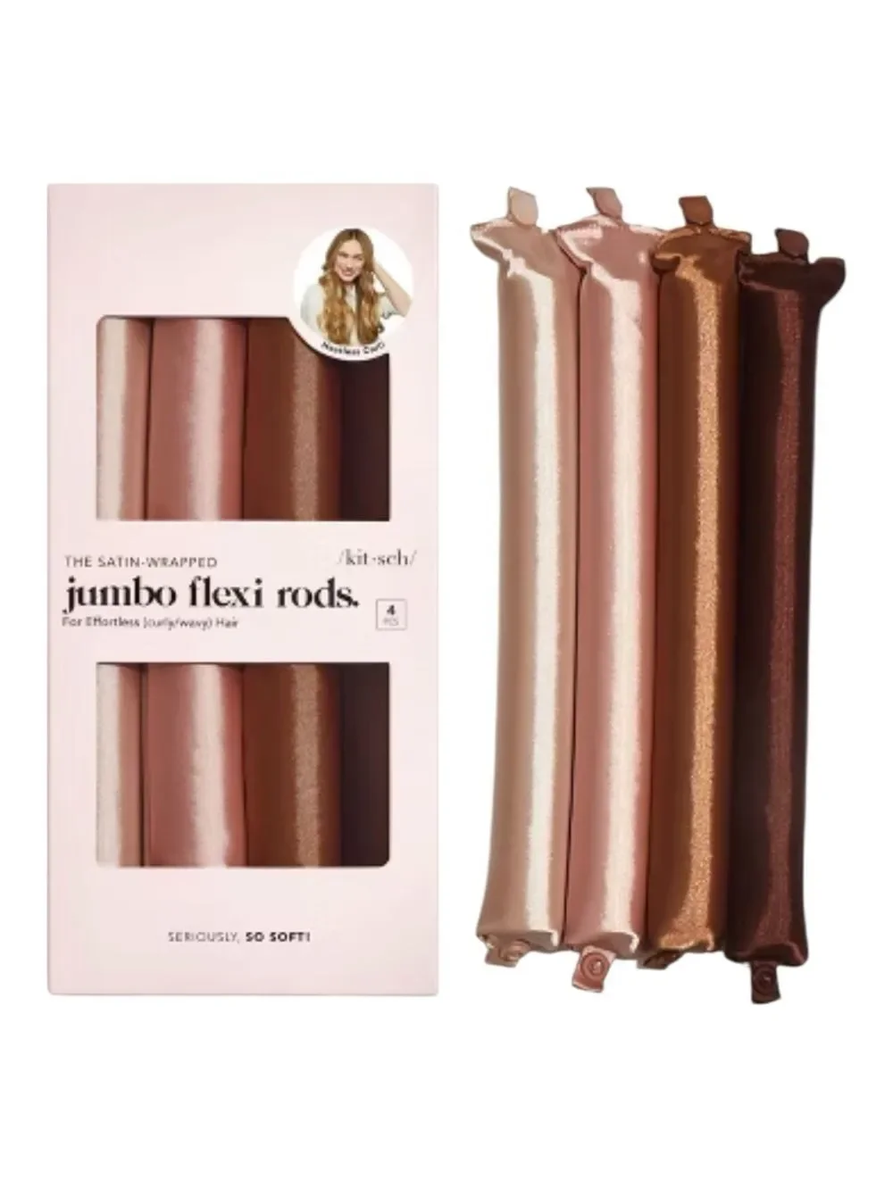 Kitsch BUNDLE OF Satin Jumbo Flexi Rods Hair Rollers, Rosewood, 8 rollers, NWT